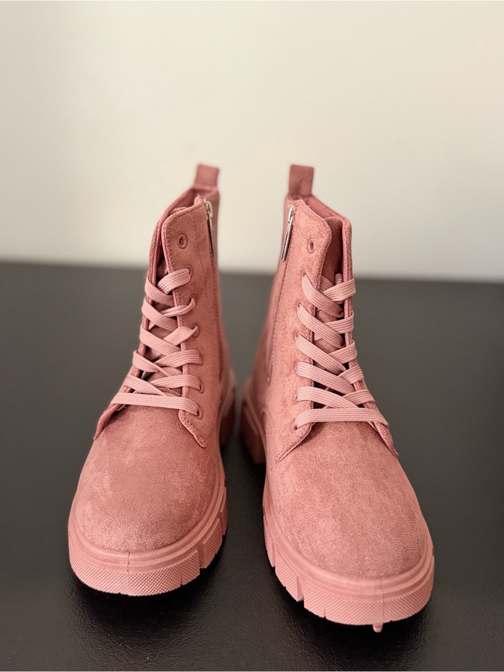 Cape Robbin Dusty Pink Suede Lace-Up Combat Boots